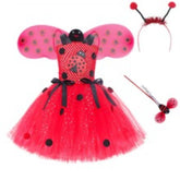 Halloween Ladybug Red Mesh Princess Dress Kids Costume Cartoon Cosplay Outfit - Coscosmos